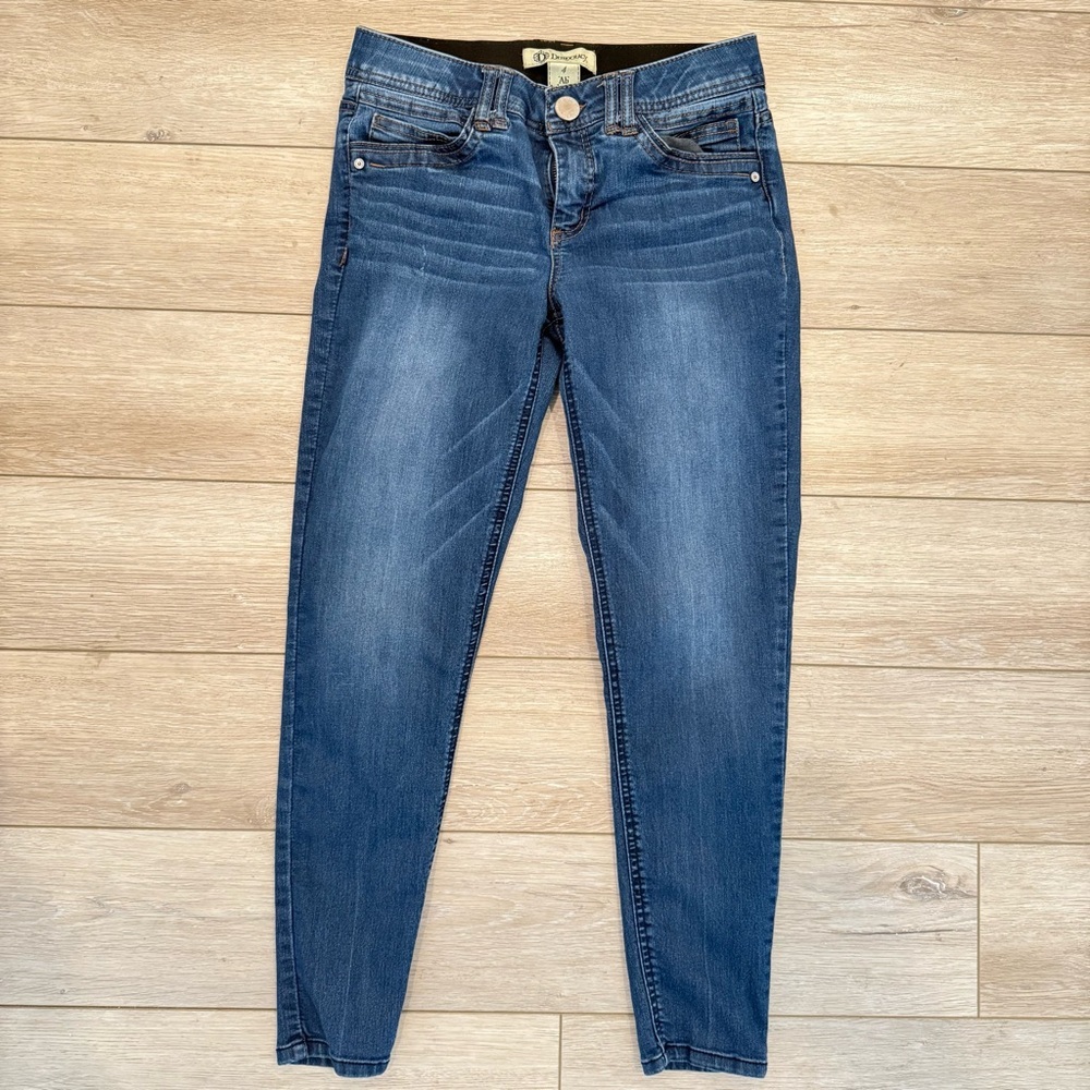 Democracy "Ab" Technology Dark Blue Elastic Waist Button Fly Jeans Women's 4 EUC